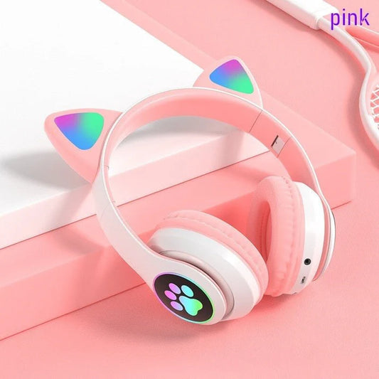 Wireless Cat Ear Headphones with Bluetooth LED and Card - A Touch of Cuteness and Technology
