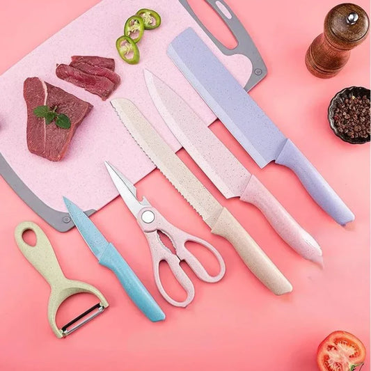 Colorful Gourmet Knife Set + Scissors and Peeler – 6 Pieces